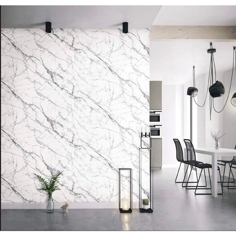 Wallpaper Dinding Korea Marmer Granit Hitam Putih Abu Cream Roll Besar