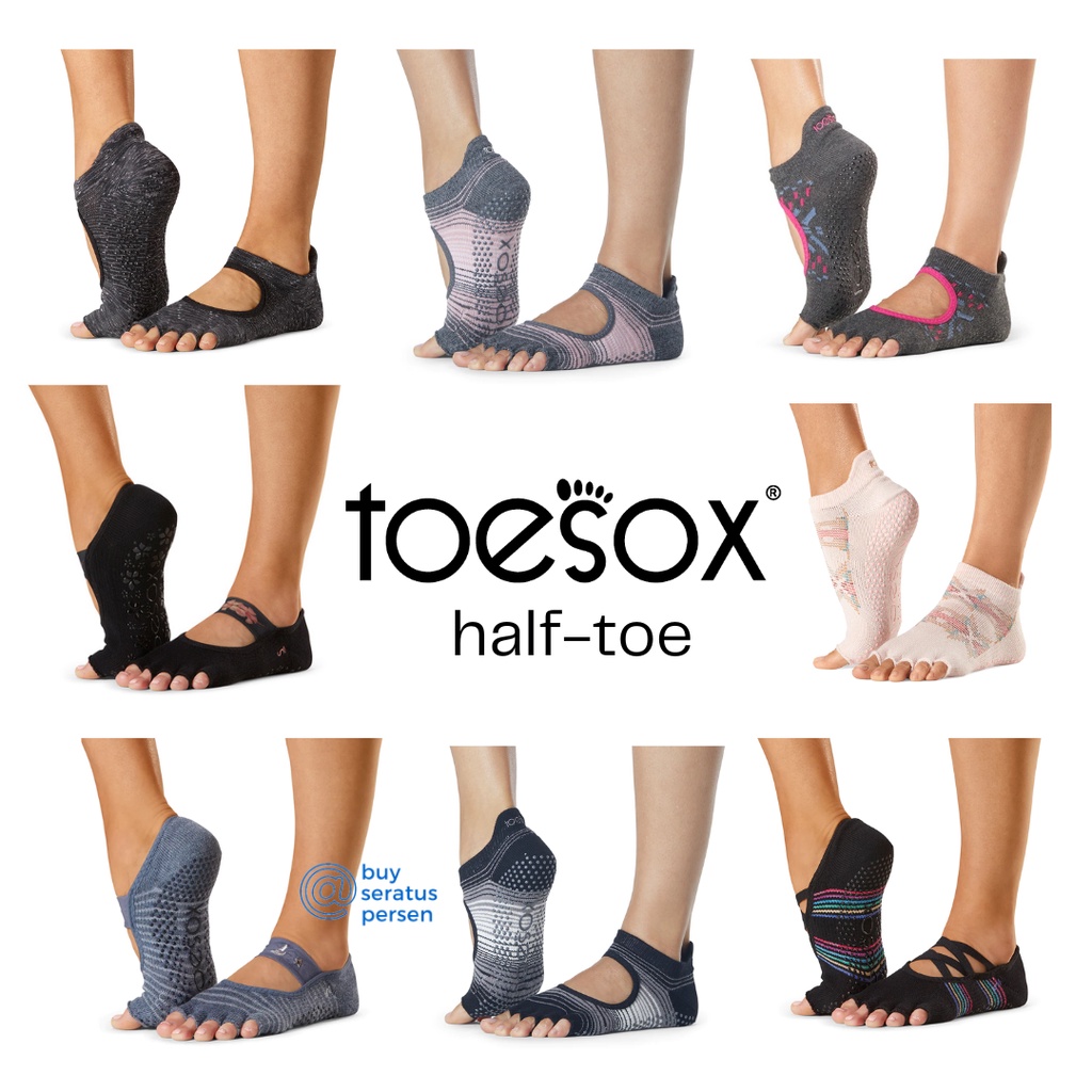 Toesox Half Toe Original Socks with Grip for Yoga Pilates Barre Ballet - Original Kaos Kaki Lima Jari