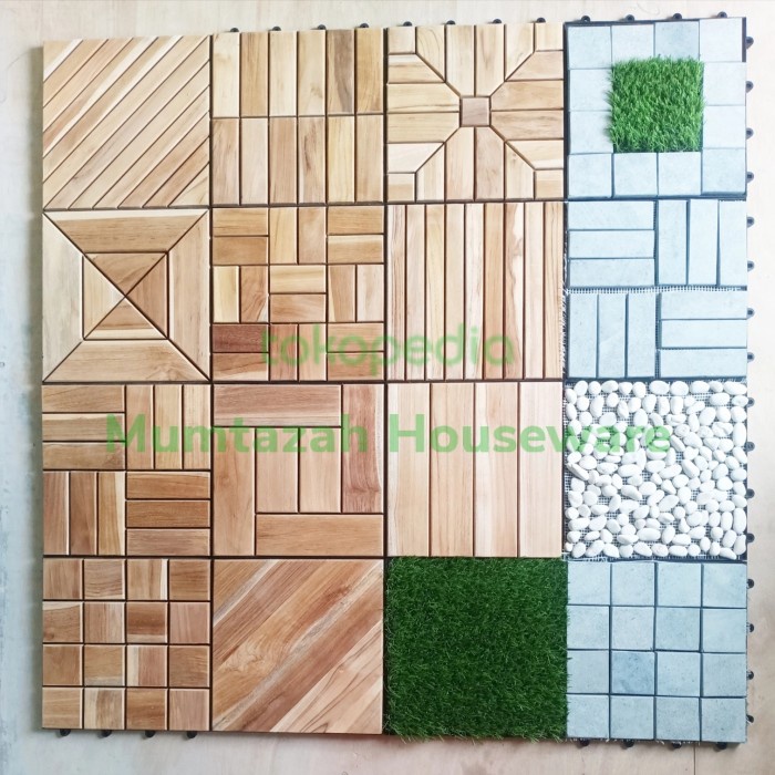 Lantai Lantai Kayu Jati Bongkar Pasang - Zigzag Natural