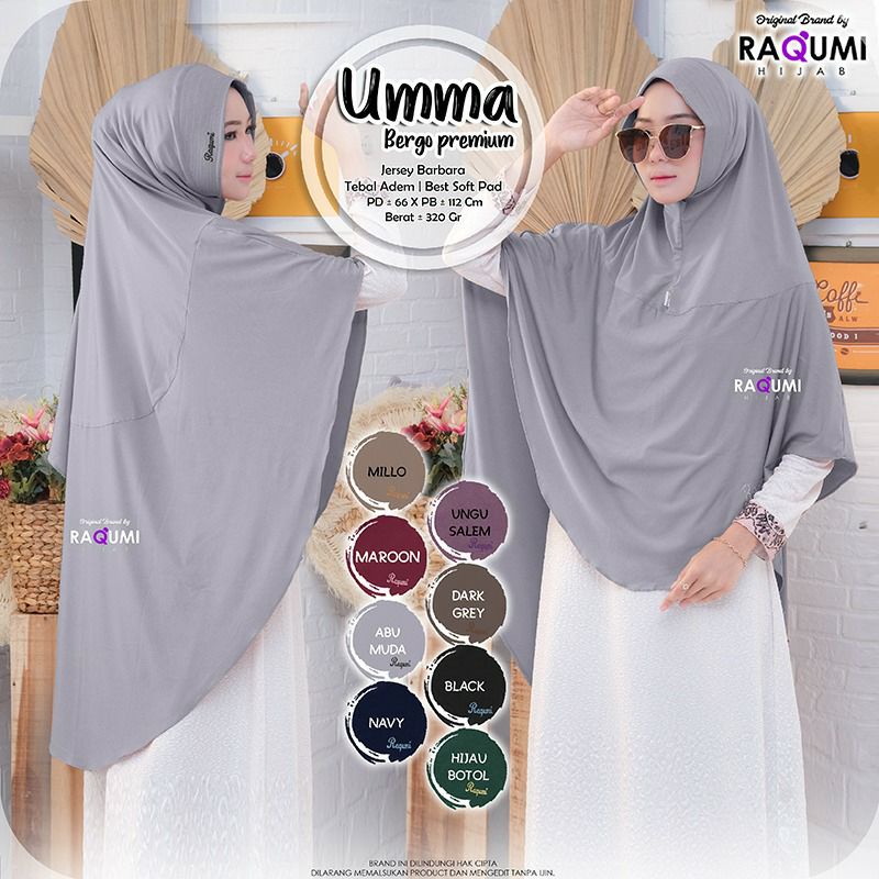 UMMA / AINUN / AYASOFYA / AMIRA / ADIBA KHIMAR JUMBO BERGO SYAR'I ORIGINAL RAQUMI HIJAB TERLARIS