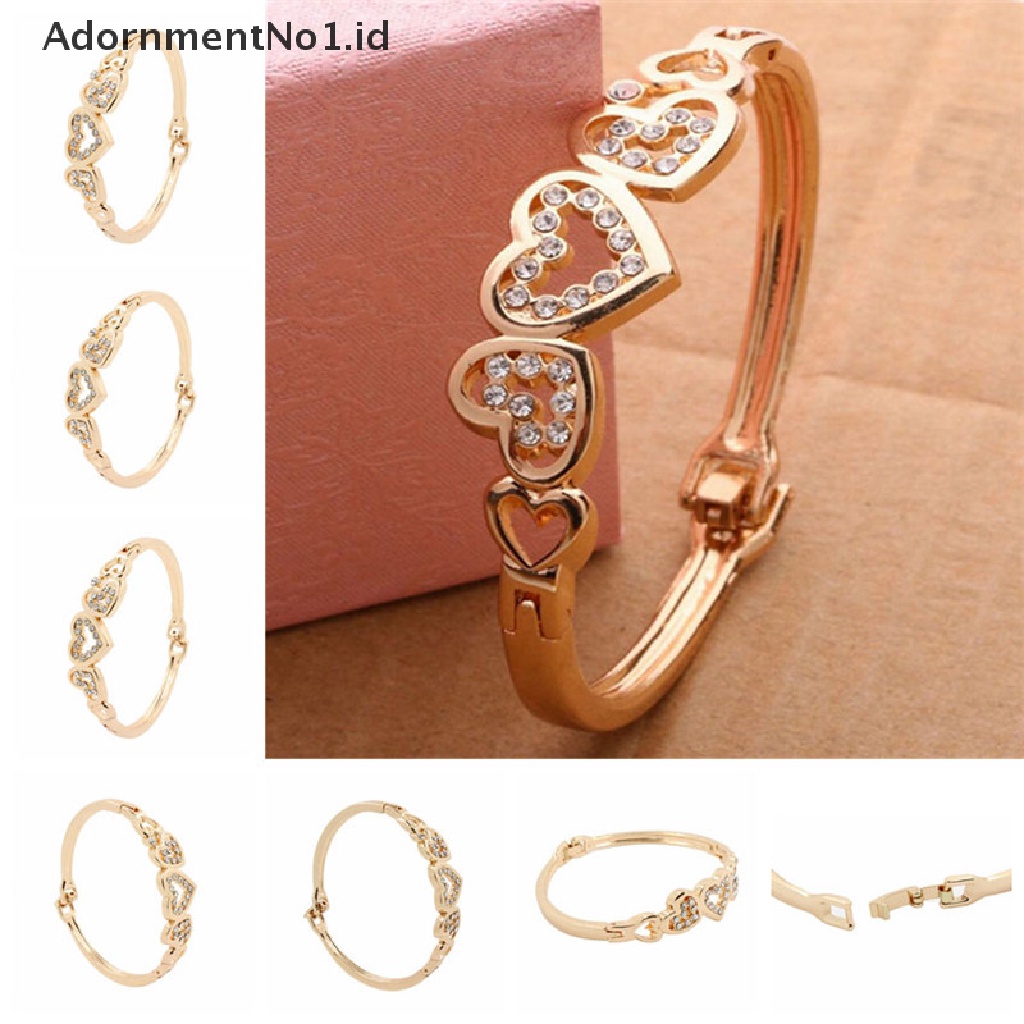 [AdornmentNo1] Hot Fashion Wanita Lady Lapis Emas Kristal Cuff Bangle Cinta Hati Pesona Gelang [ID]