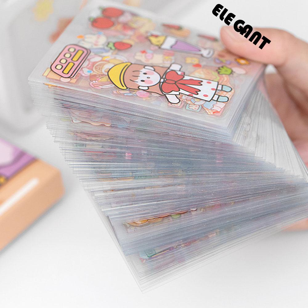 ELEGANT 100 pcs/box Kawaii Sticker Set Cute Pink Yellow Green Stationery PET Decorative Sticker DIY Scrapbooking Waterproof Bear Bunny Rabbits Cartoon Drink Food Animals Girls Pattern Vitality Magic Adhesive Decals