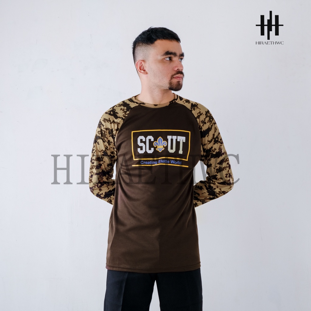 BAJU KAOS LORENG PRAMUKA KATUN SCOUT RAGLAN SABLON BDU LAPANGAN PDL LENGAN PANJANG MURAH