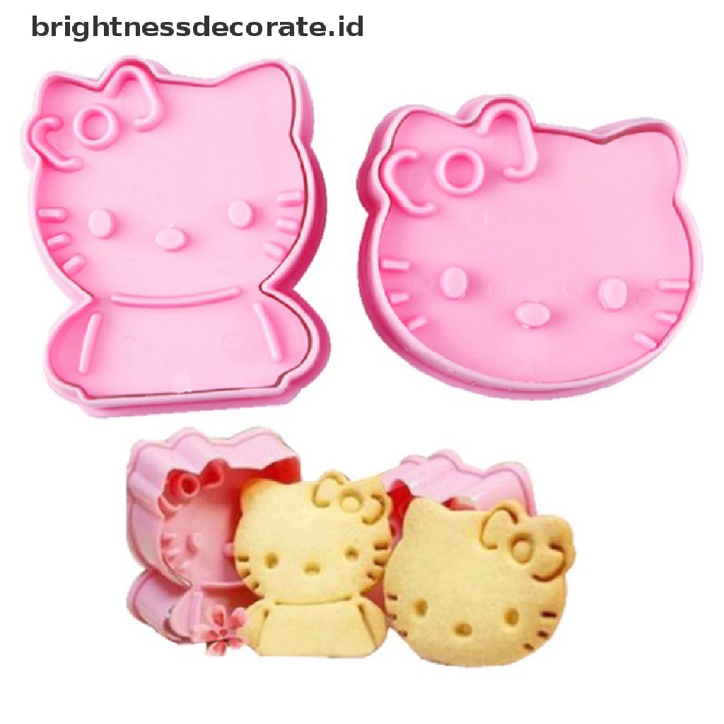 [Birth] 2pcs Kawaii Hellokts Anime Cetakan Biskuit Mini Kartun Lucu 3D Bentuk Kucing Tools [ID]