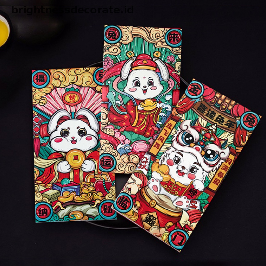 [Birth] 6pcs/set 2023an Kelinci Lucu Tahun Amplop Merah Festival Musim Semi Amplop Merah Kartun Kreatif Anak Hadiah Uang Packing Tas Beruntung Merah Packets Bag [ID]