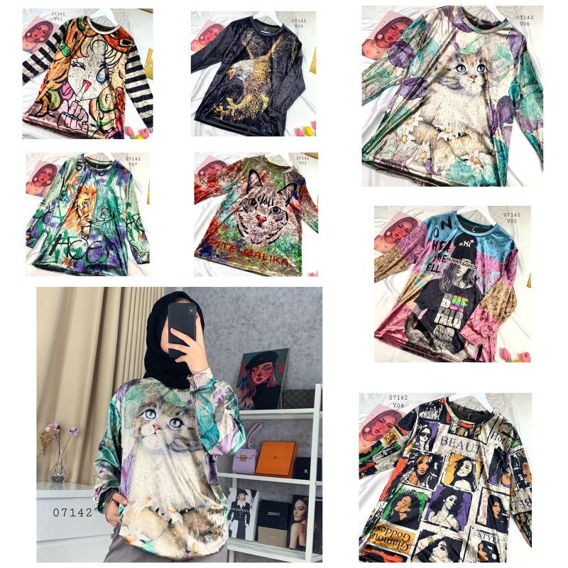 KAOS WANITA VELVET TANGAN PANJANG WANITA BANGKOK IMPORT PREMIUM ATASAN KAOS PANJANG SUEDE THAILAND B