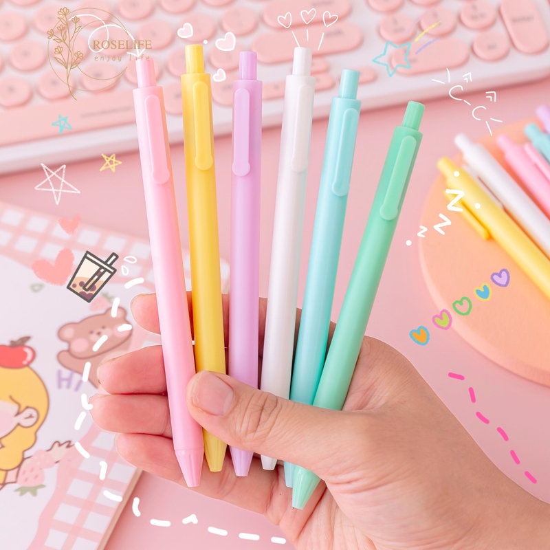 Roselife 0.5mm Korea Candy Color Press Ballpoint Gel Pen Untuk Kantor Sekolah Portable Tulisan Pen Supplies