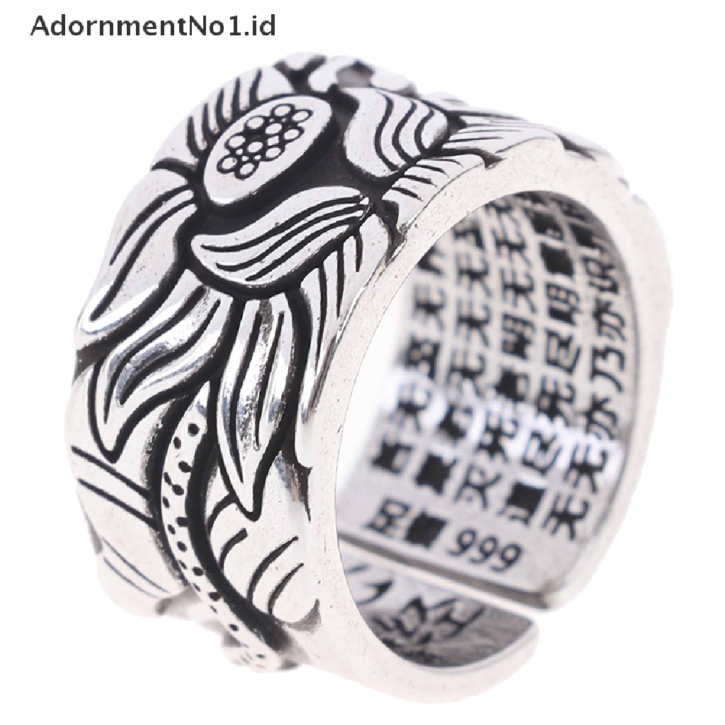 [AdornmentNo1] Perhiasan Silver Cincin Terbuka Bunga Teratai Untuk Pria Sutra Hati Buddha [ID]