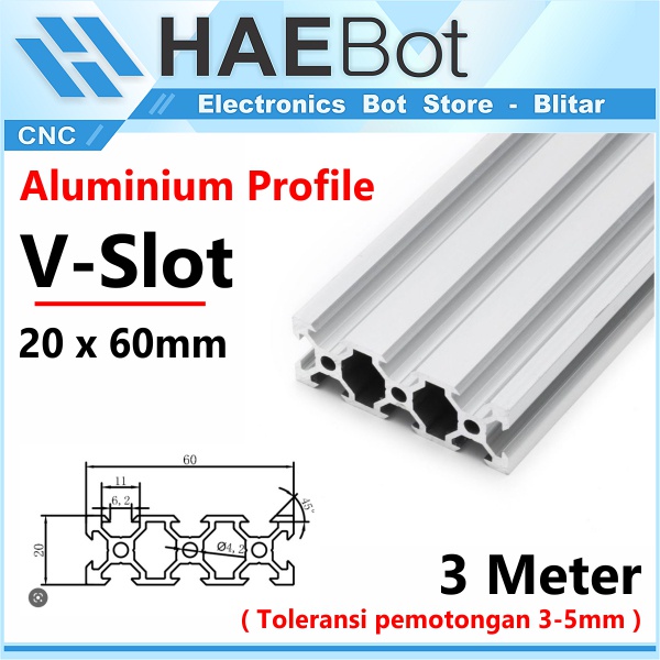 [HAEBOT] Aluminium Profil V Slot 2060 20x60 AP2060 Alumunium 3 Meter Profile Frame CNC Extrusion Mini Kerangka Mekanik Series 20mm x 60mm 3D Printer