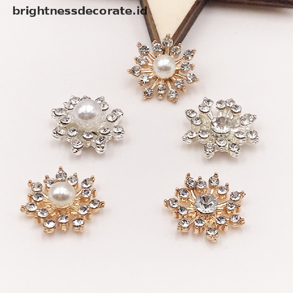 [Birth] 10pcs Kancing Berlian Imitasi Snowflake Pearl Strass Untuk Aksesori Pakaian Kerajinan DIY [ID]