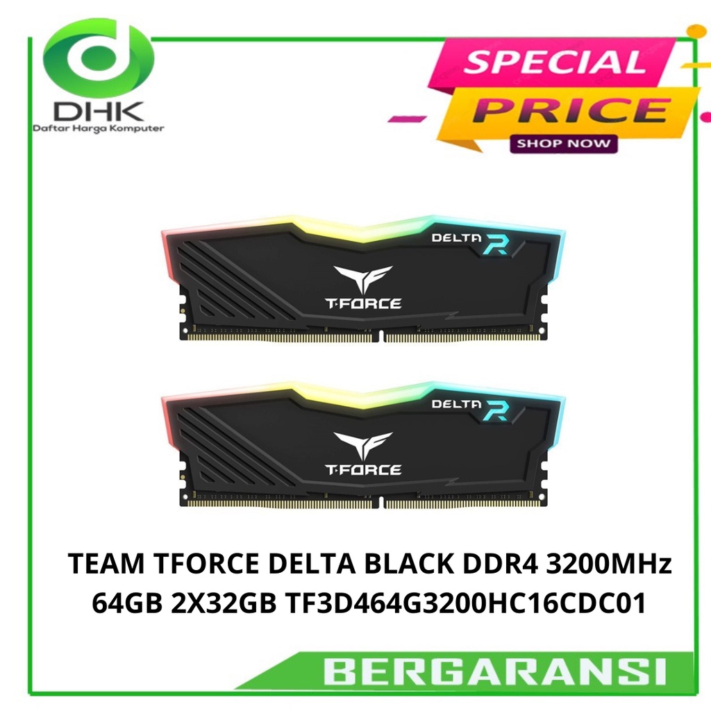 TEAM TFORCE DELTA BLACK DDR4 3200MHz 64GB 2X32GB TF3D464G3200HC16CDC01