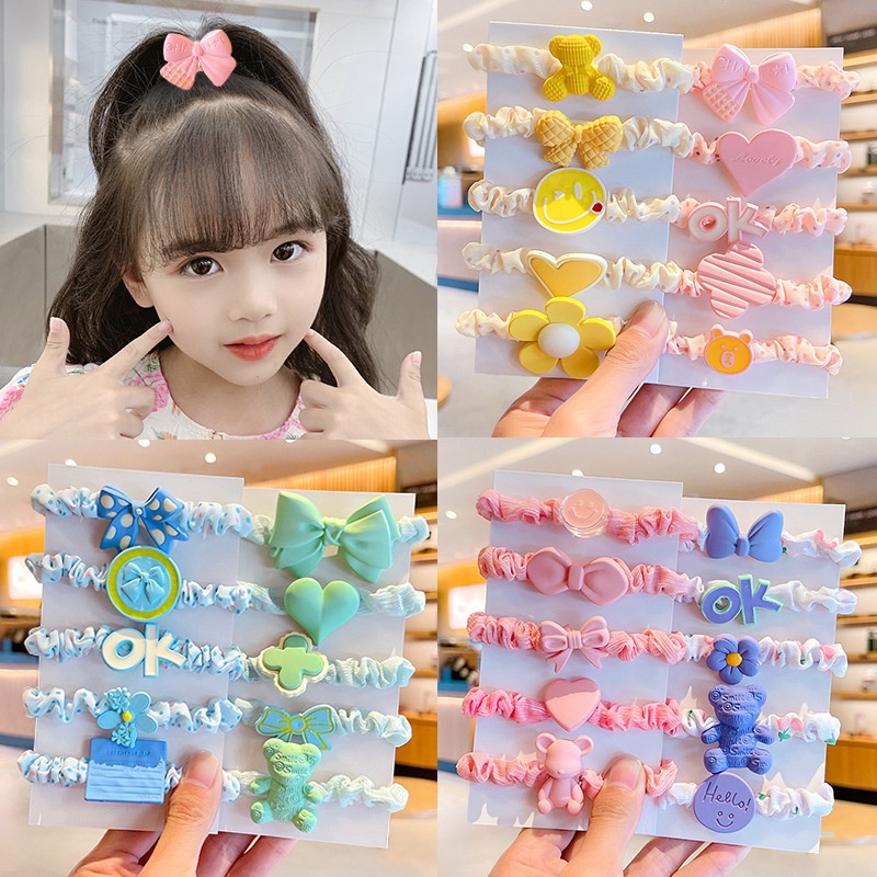 WJ1510 5pcs/Set Ikat Rambut Scrunchie Anak Kunciran Motif Lucu