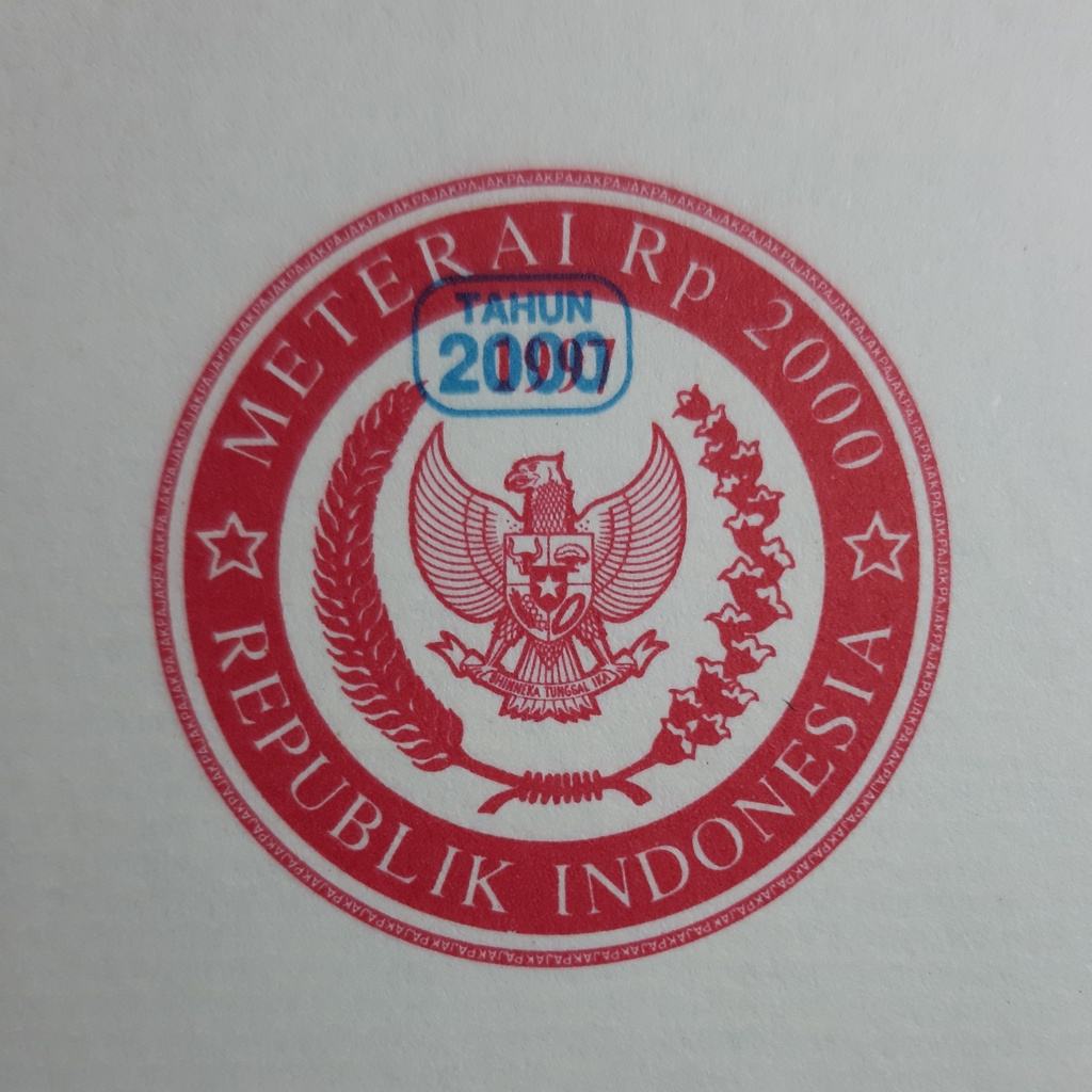 

KERTAS SEGEL TAHUN 1997 CETAK TINDIH 2000 SINGLE HVS BERMATERAI TAHUN 1997 CT TAHUN 2000 SINGLE HVS