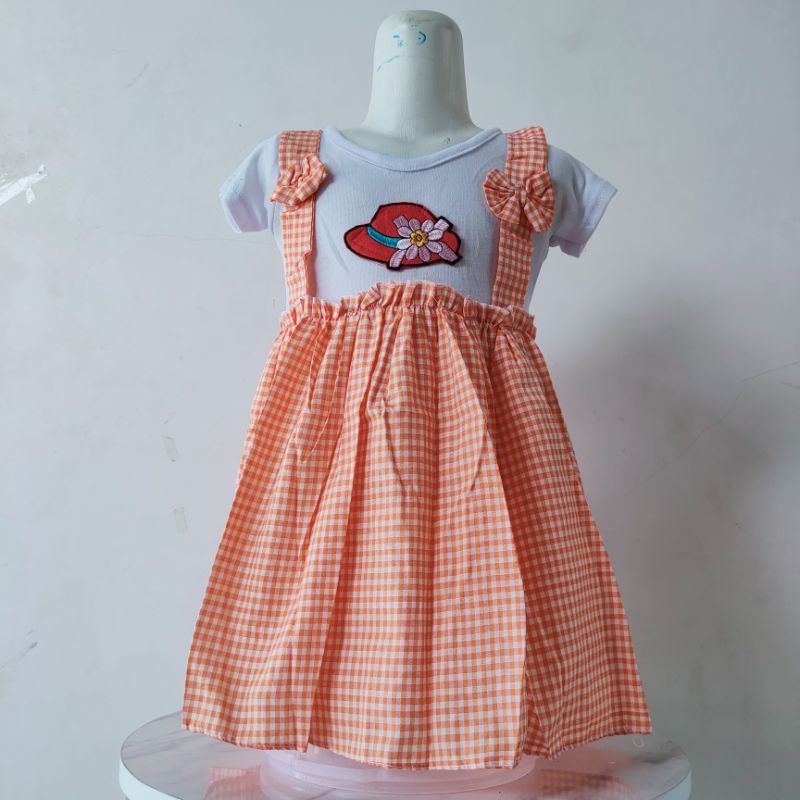 Dress anak  1 2 tahun motif kotak terbaru baju anak cewek perempuan rok viral motif kotak top ( dress kotak TOP )