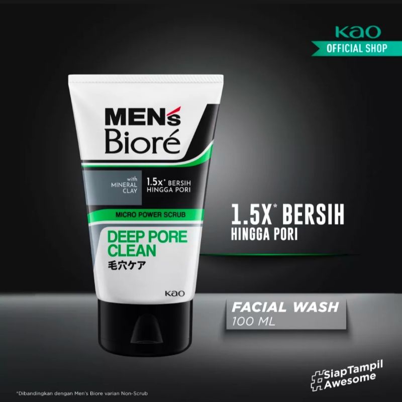 MEN'S BIORE Facial Foam Double Scrub Black White Deep Pore Clean 100g(kemasan baru)