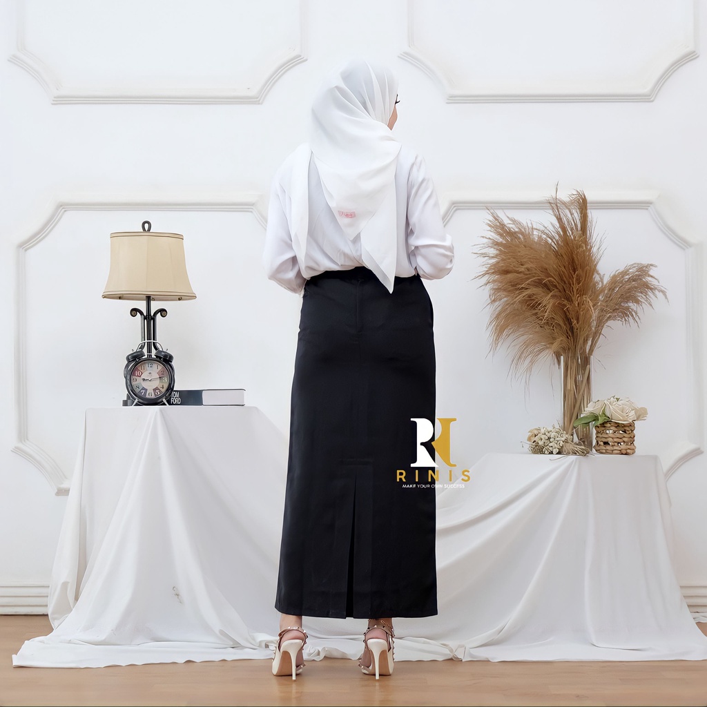 RINIS - Rok Kerja Span Rempel Karet Pinggang Size S - L10 Premium Quality