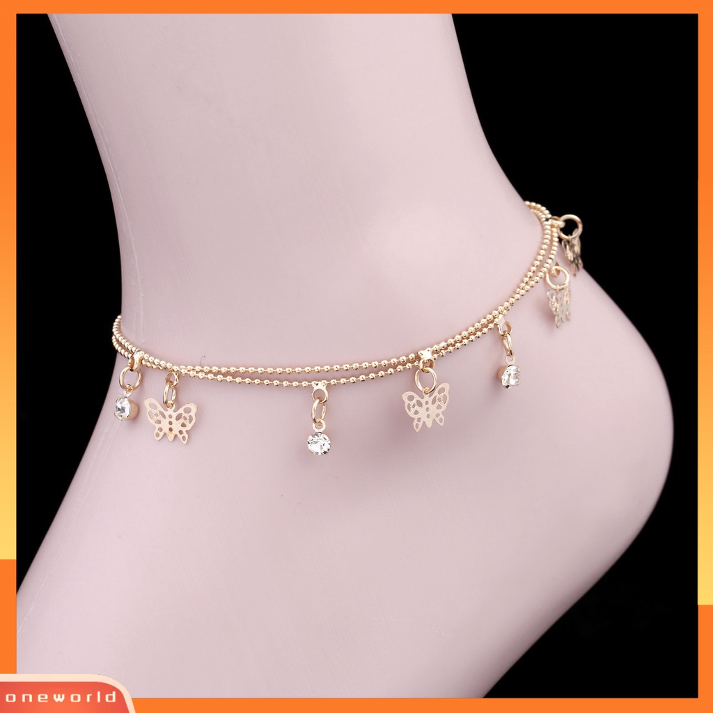 {oneworld} Gelang Kaki Liontin Kupu-Kupu All-Match Alloy Double-Layer Anklet Untuk Kantor