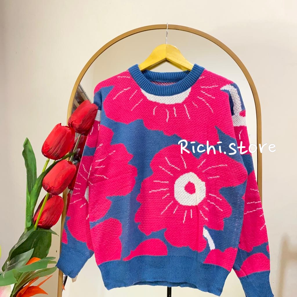 NAMIMA SWEATER RAJUT OVERSIZE MOTIF BUNGA