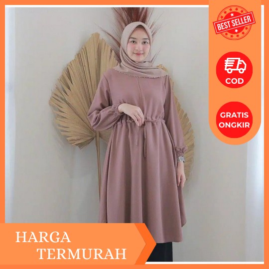 Elena Tunik Polos / Tunik Crinkle Airflow Wanita Terbaru Atasan Wanita Tunik Baju Muslim Wanita Leba