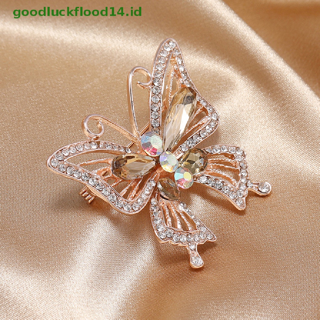 [GOOGFOUR] 1 Pcs Butterfly Berlian Imitasi Bros Enamel Kerah Pin Serangga Perhiasan Bros [TOP]