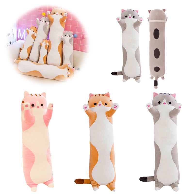 Plush Cat Mainan Panjang Boneka Lembut Kitten Bantal Tidur Anak Rumah Pillow Decor