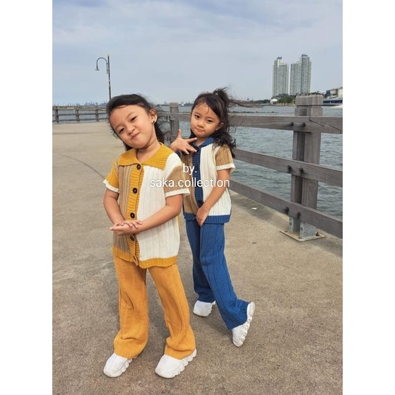 stelan anak perempuan BLOUSE kemeja rajut set MIX salur celana anak perempuan umur 6-7-8-9-10-11- -1