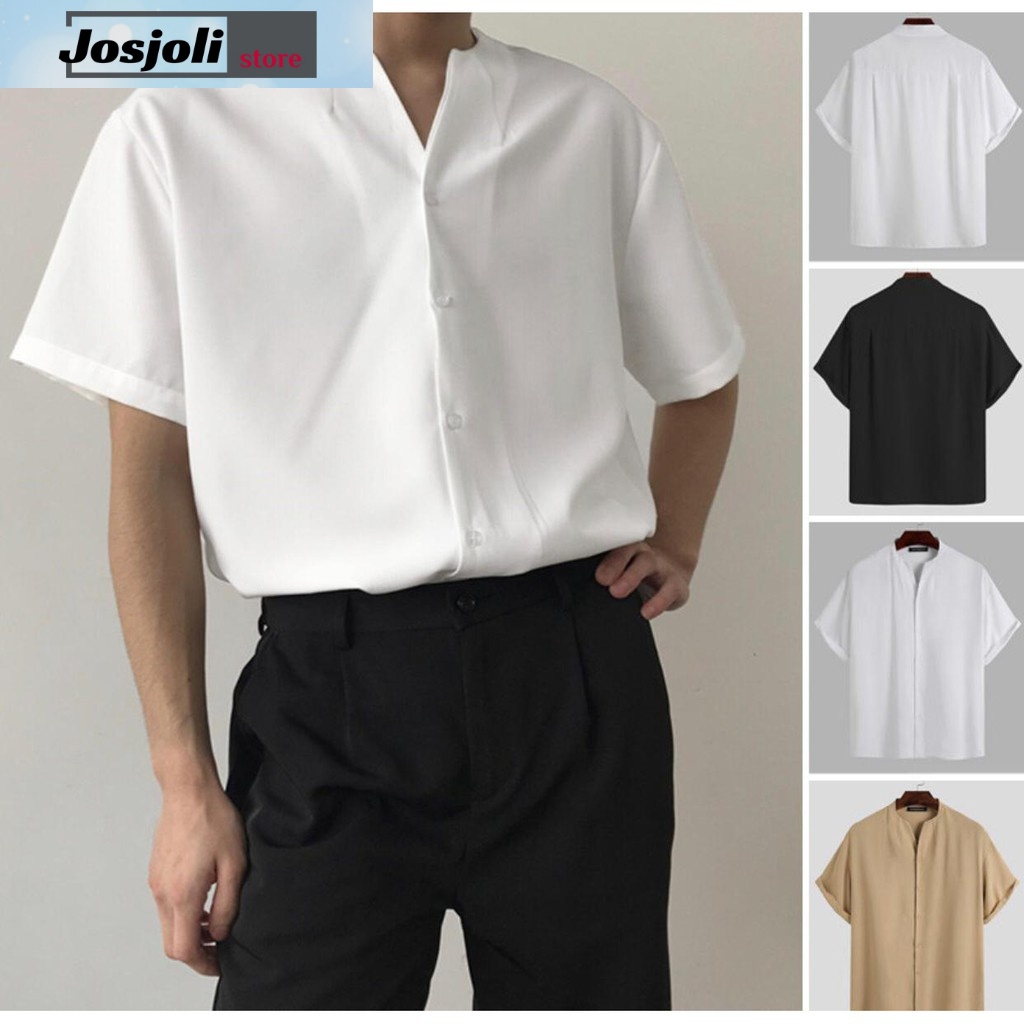 JOSJOLI_STORE/Kemeja V-NEK Tin Lengan Pendek Size M,L,XL,XXL-Fashion Pria Dewasa