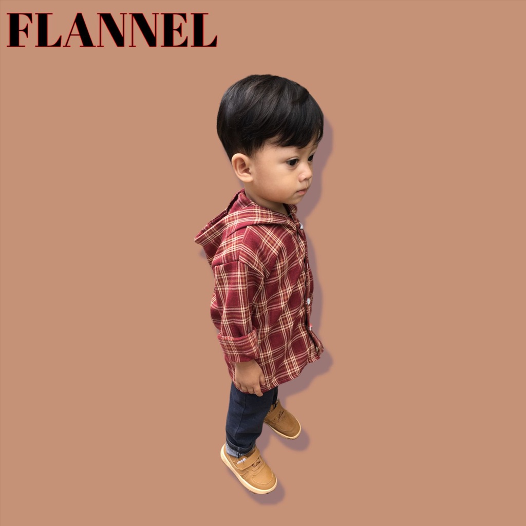 KEMEJA HOODIE ANAK KODIAN 2-6 TAHUN BAHAN FLANNEL IMPORT