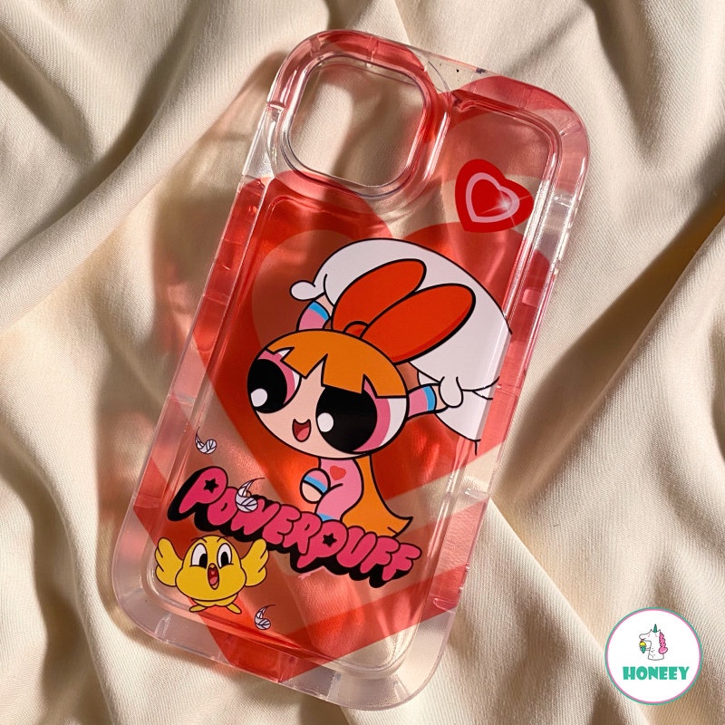 IPHONE Indah Lucu Powerpuff Gadis Airbag Air Cushion Puff Phone Case Kompatibel Untuk Iphone14 13 12 11 Pro Max Shockproof Lembut TPU Kembali Ponsel Cover