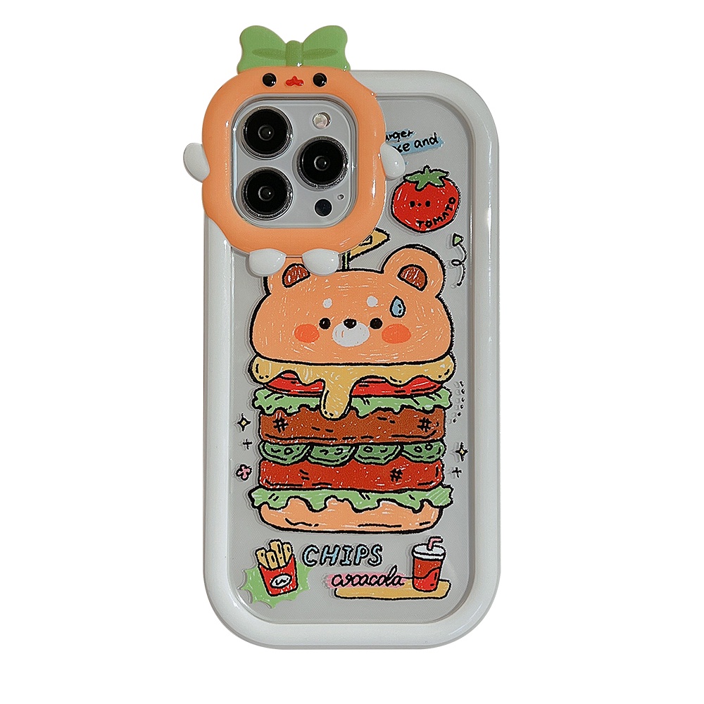 IPHONE Hamburger Bear Case Kompatibel Untuk Iphone11 13 14 iPhone6 7 8 Plus 12 Pro MAX 11Pro MAX XR XS MAX SE 2020 Kreatif MCD 3D Lensa Monster Shockproof Phone Cover