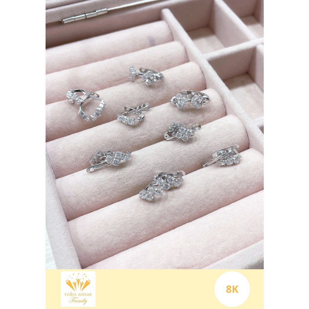Anting Emas Putih Kadar 375 (8K) Model Jepit Variasi Mata 1 Gram (RANDOM)