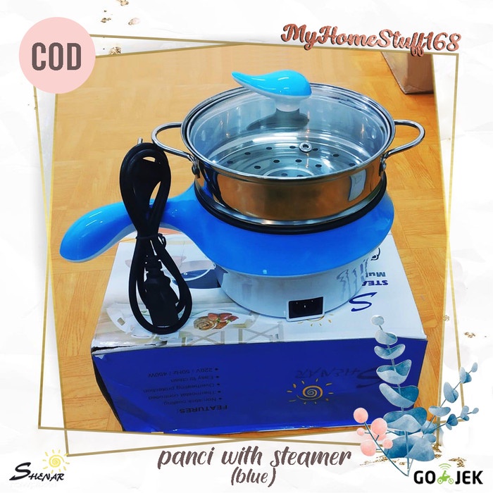 panci listrik Panci Listrik Panci Elektrik Kukus Masak Panci Lapisan Keramik,SHENAR - Biru(I4M5) Pan