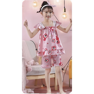 babyfit satin setelan pendek celana pendek piyama sateen anak perempuan import xs-0311r