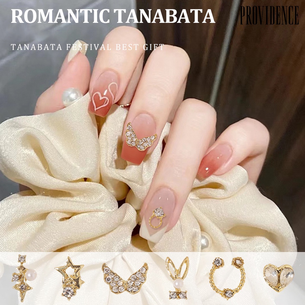 Providence 10Pcs Manicure Decor Tiga Dimensi Bersinar Berkilau DIY Karat-Bukti Mutiara Palsu Emas Jantung Busur Berlian Palsu Pesona Kuku Salon Pasokan