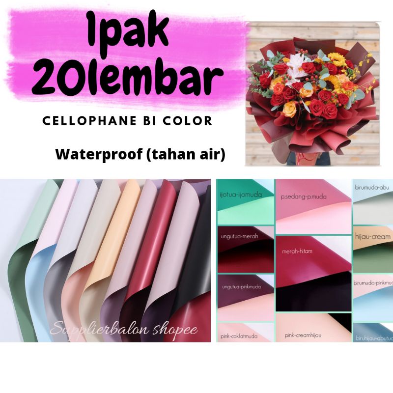 

(1PAK 20LEMBAR) Kertas Buket Bunga Cellophane flower wrapping Bicolor Dua Warna