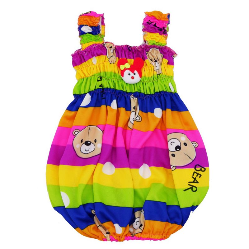 DASTER ANAK PEREMPUAN CANDY BEAR RAINBOW MOTIF SALUR PELANGI WARNA WARNI