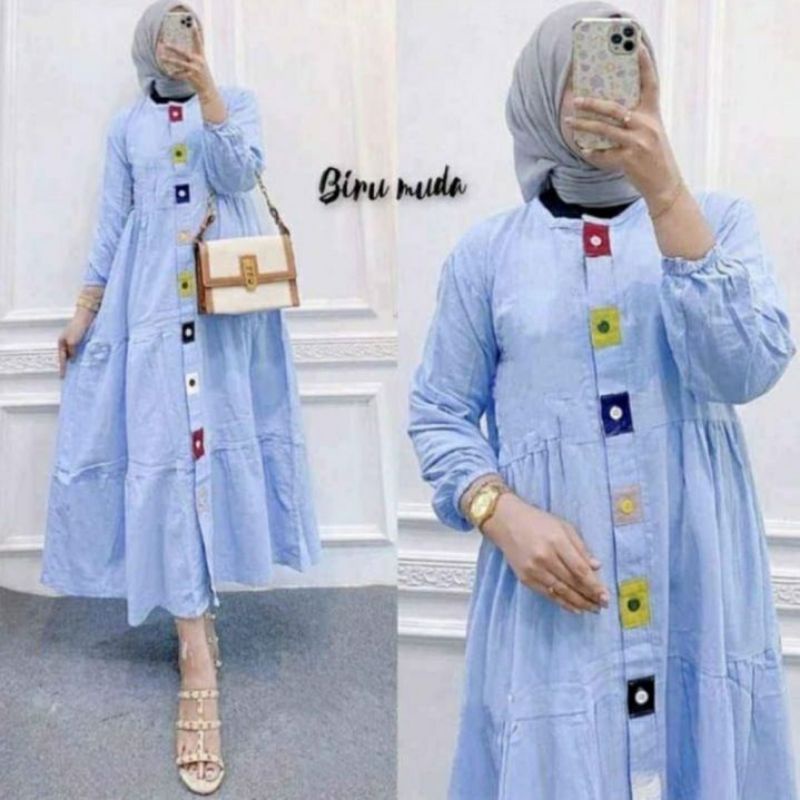 GAMIS MOTIF SALUR BATU/TIDYE Homey Dress Salur Murah - Gamis Motif Bahan Katun Rayon Adem Nyaman