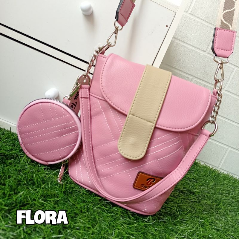Biru Tsabita, Flora Bag Tas Slempang 2in1 Free Dompet Koin