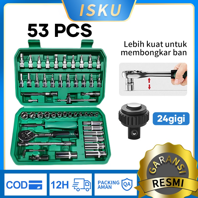 ISKU Kunci Shock Set 53pcs 24gigi/Full Lengkap Socket Toolkit 53pcs kunci Mata Sok