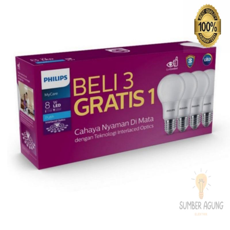 Lampu LED Philips 8w Paket Isi 4 / Lampu Philips paket promo