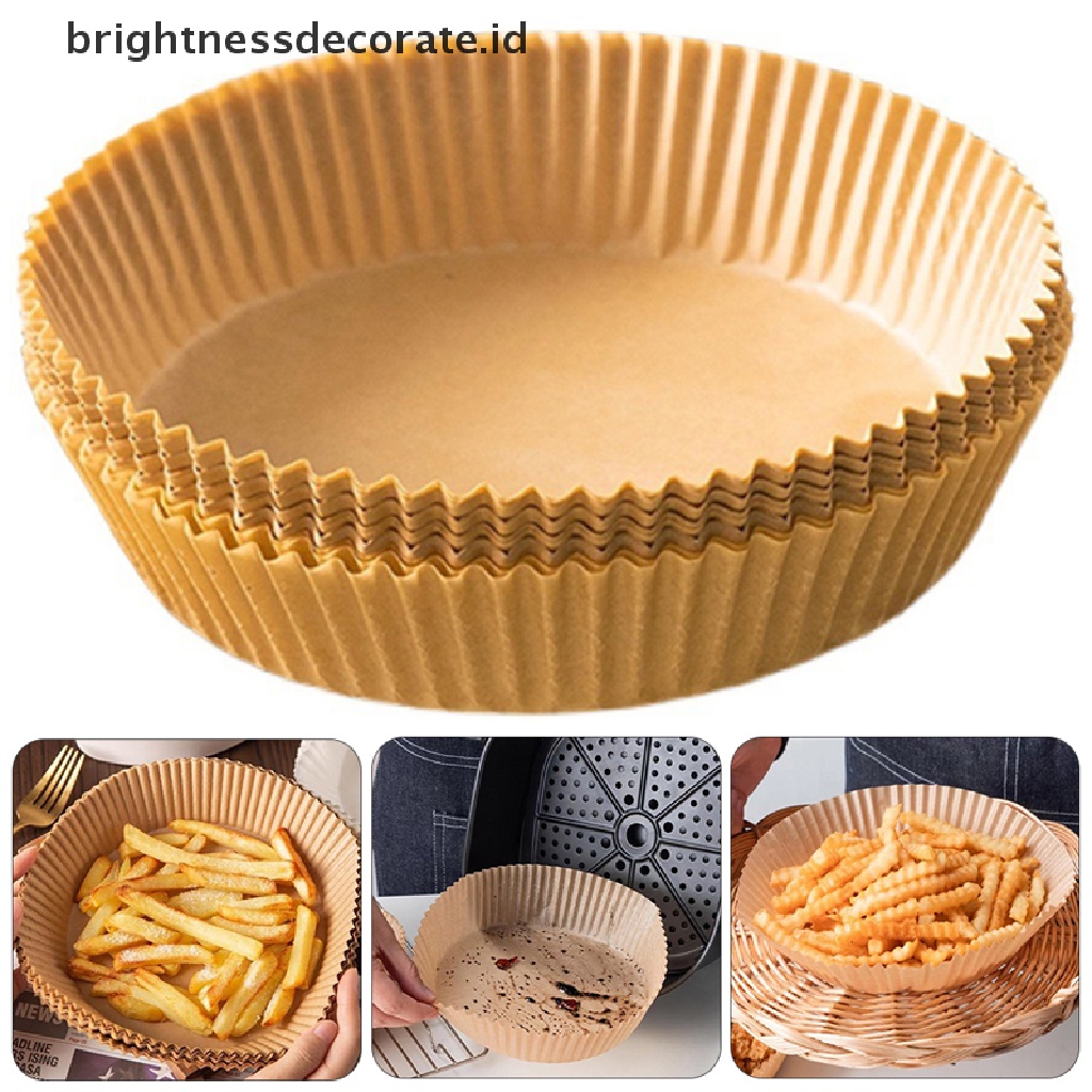 [Birth] 25/50pcs Air Fryer Kertas Sekali Pakai Liners Basket Non-Stick Oil-Proof Parchment Round Airfryer Baking Paper Aksesoris Dapur [ID]