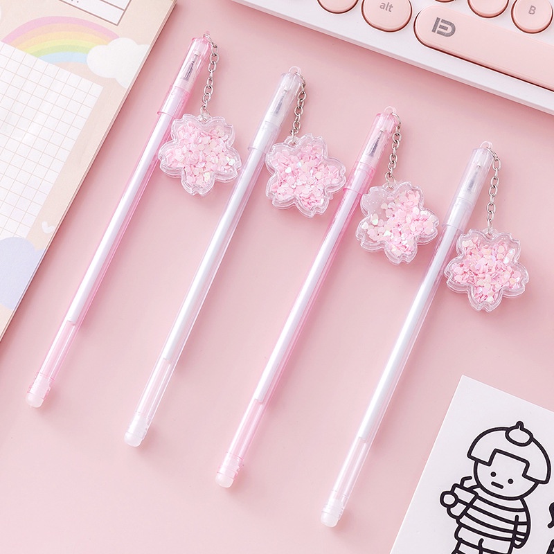 [MTOYS] Pulpen Gel dengan Mainan Payet Bunga Sakura Cantik dan Lucu - JT0014