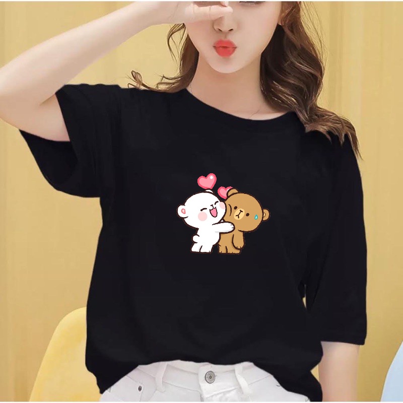 KAOS WANITA GAYA BEAR OBLONG WANITA BISA COD BAJU CEWEK LENGAN PENDEK STYLE KOREAN ATASAN BERUANG AY