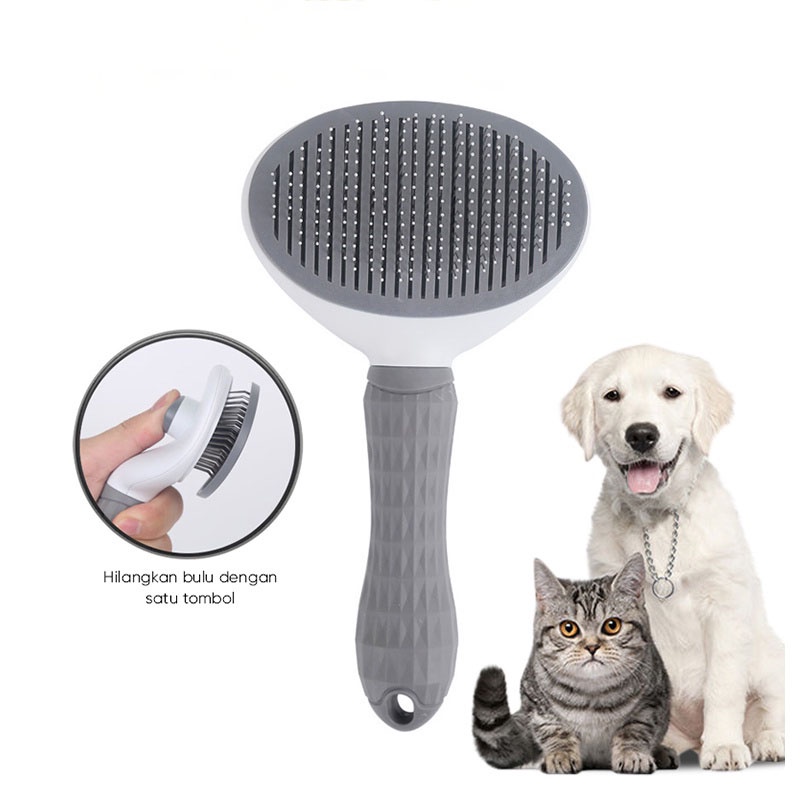 Sisir Bulu Kucing Tombol Sisir Kucing Otomatis Sisir Grooming Press Kucing Pet Hair Comb Sisir Grooming Kucing Anjing