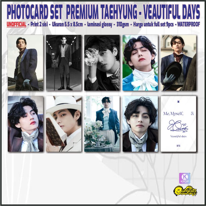 Unofficial Photocard Set Premium TAEHYUNG Veautiful Days / Print 2 sisi maniasi glossy / anti air / isi 9 pcs