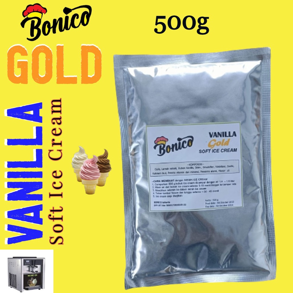 Bonico VANILLA GOLD Soft Ice Cream Powder 500g Serbuk bubuk Tepung es krim VANILA ice cream maker ot