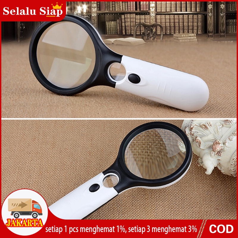 2in1 Magnifier Gelas Kaca Pembesar Dengan Lampu 3 LED Loop Magnifying Untuk Membaca dan Perhiasan