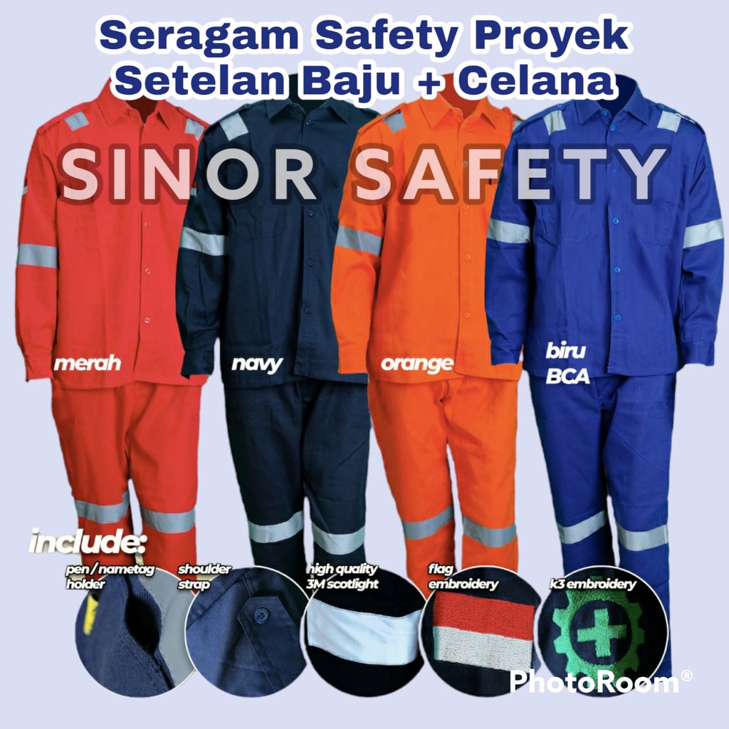 Wearpack Safety Model Setelan Baju +Celana Seragam Kerja Pabrik Proyek