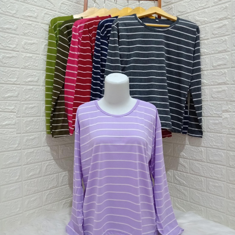 MALVARO-Kaos Wanita Andeline / Baju Salur Wanita / Salur Lengan Panjang