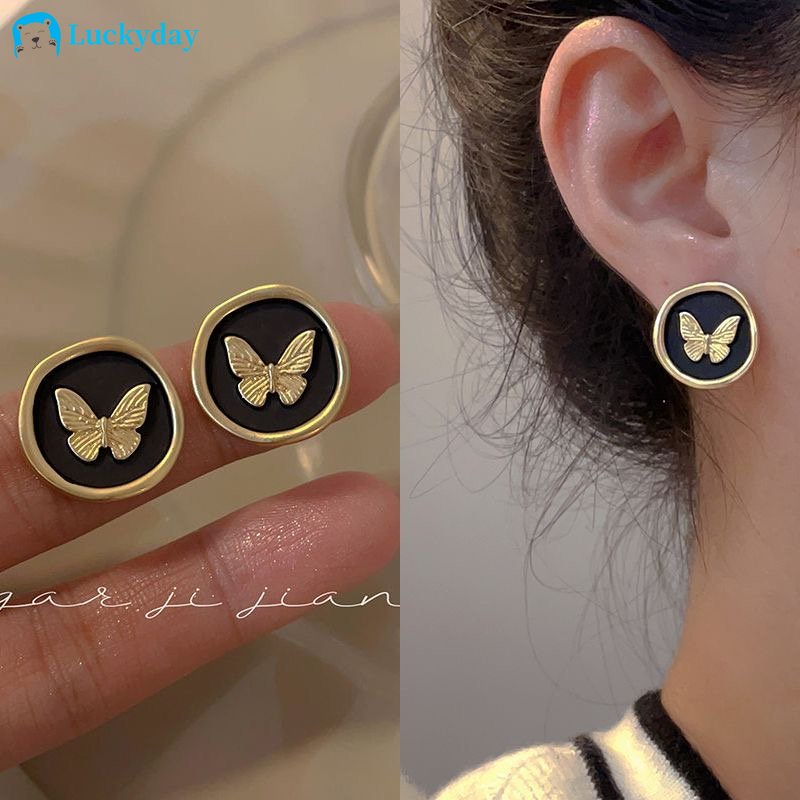 YEEZII Anting Kupu-Kupu Vintage Anting Bulat Elegan Tidak Teratur Untuk Aksesoris Wanita
